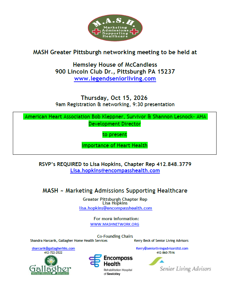 MASH Networking Meeting - Thursday October 15, 2026
